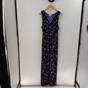 Kaileigh Faux Wrap Dress Size Large Navy Floral Print Maxi Sleeveless